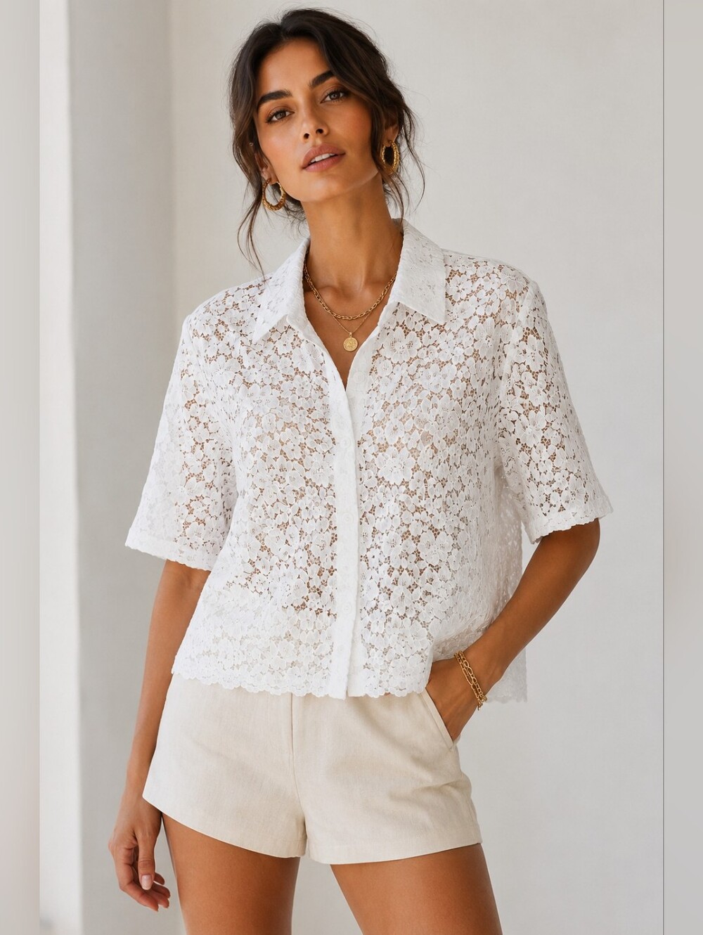 LOFT White Floral Applique V-Neck Blouse Size XL NWT